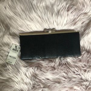 INC Black Faux Croc Bow Clutch